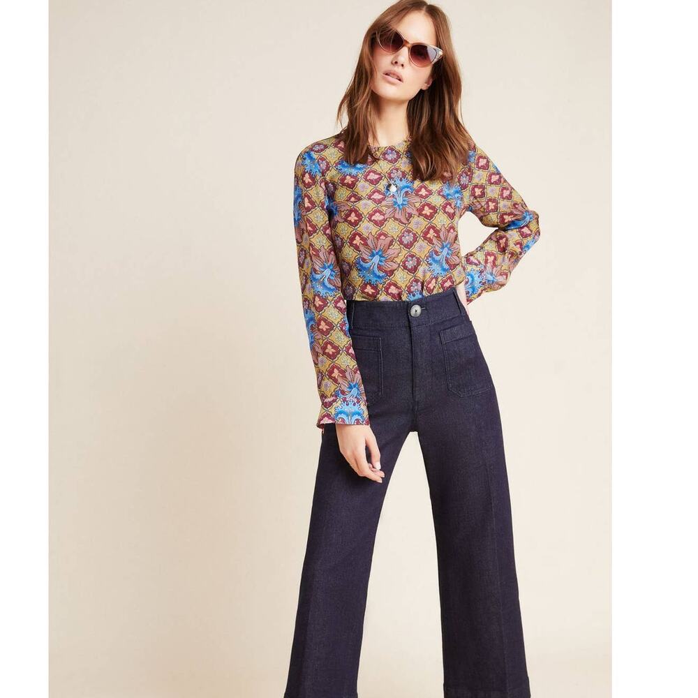 New Anthropologie Selene Geometric Blouse by TANVI KEDIA $150 Size 2